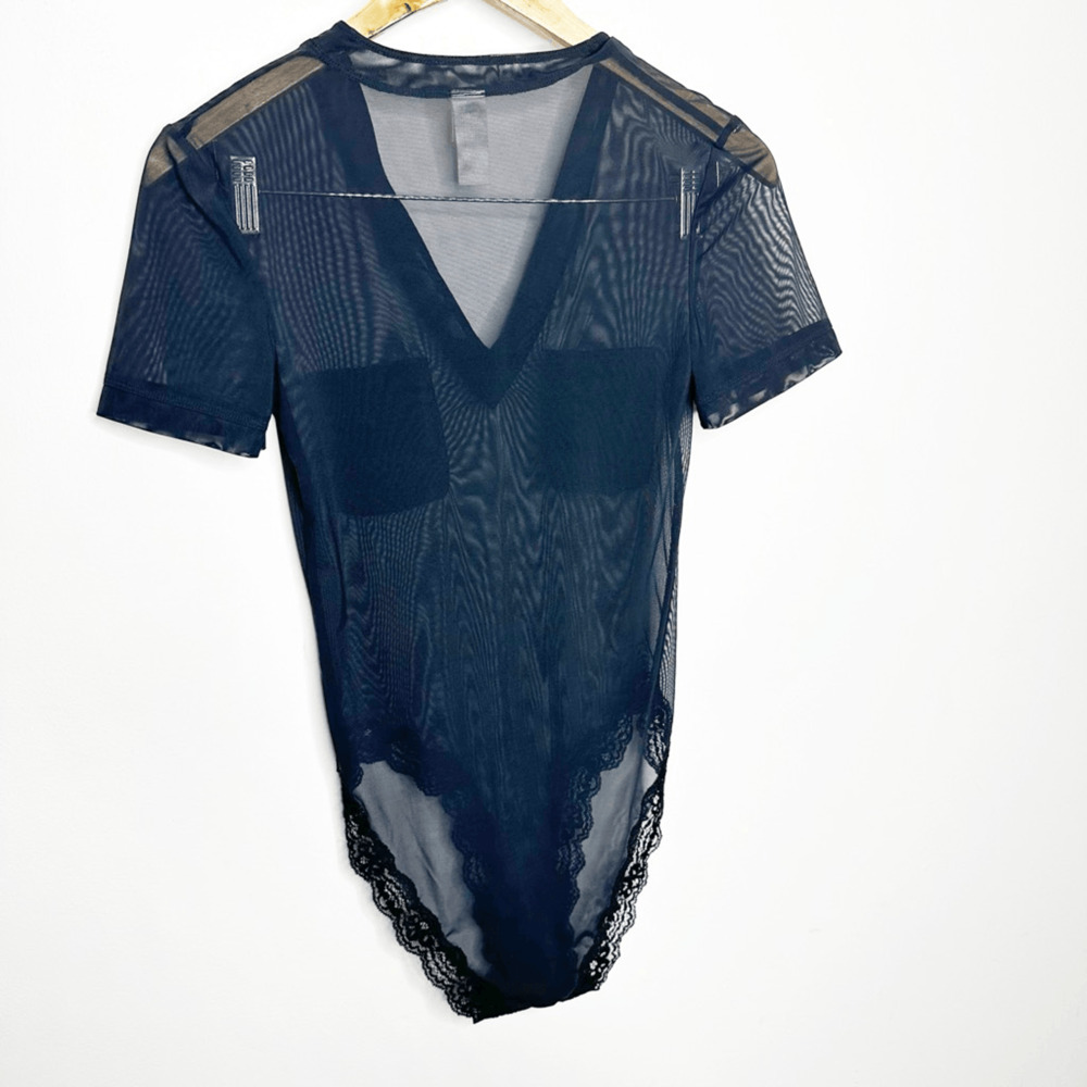 We are HAH Body Glove Bodysuit Noir BLACK short sleeve semi sheer mesh S SMALL - Picture 7 of 7